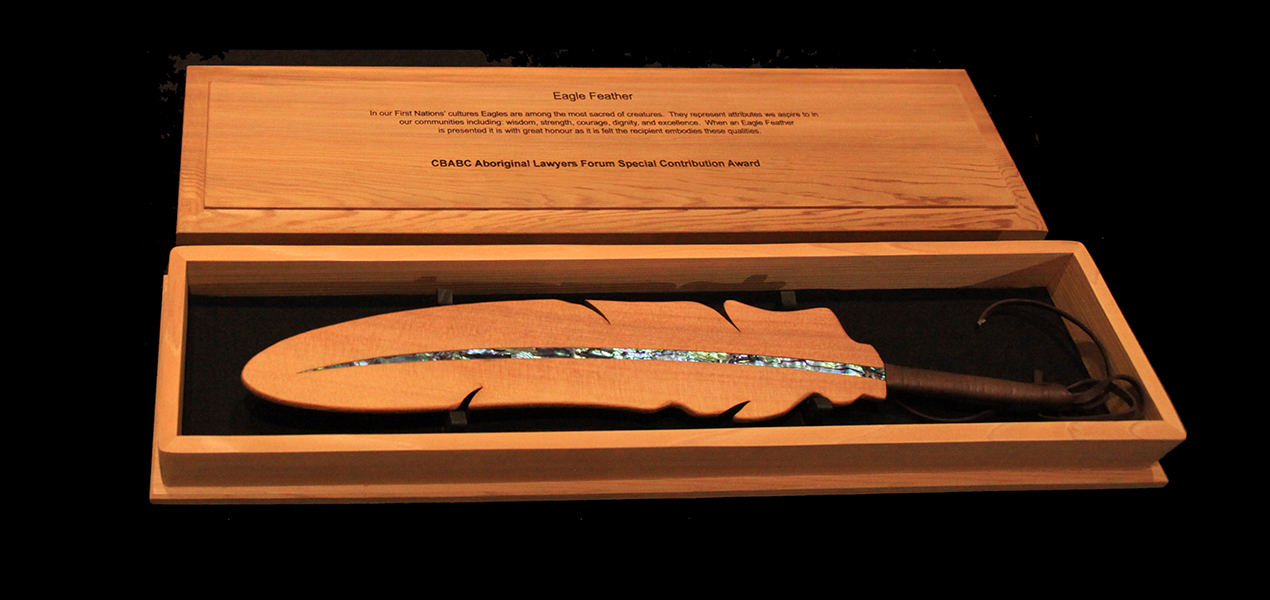 A wooden feather given to the ALF Special Contribution Award recipient