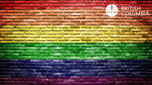 Rainbow-coloured brick wall