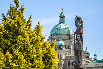 A totem outside the British Columbia parliament building in Victoria.