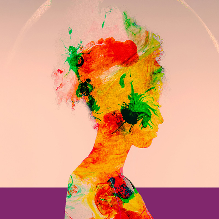 An abstract painting of a woman in profile.