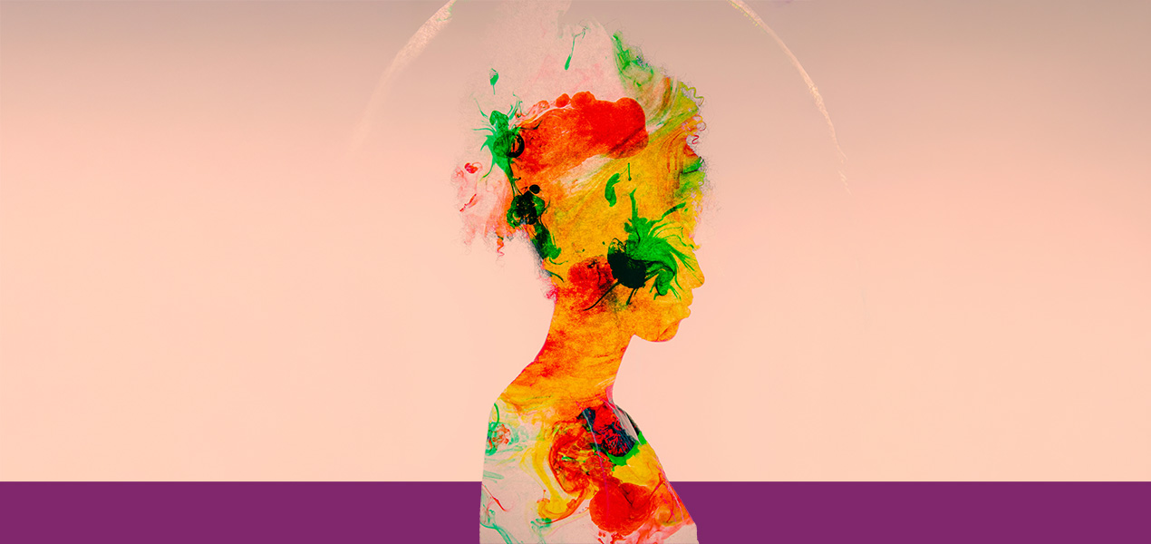 An abstract painting of a woman in profile.