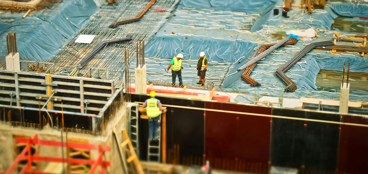 Aerial shot of a construction workers on site.