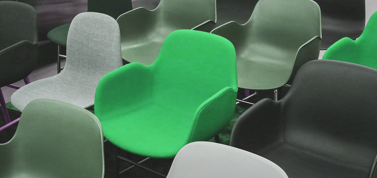 A set of empty chairs.