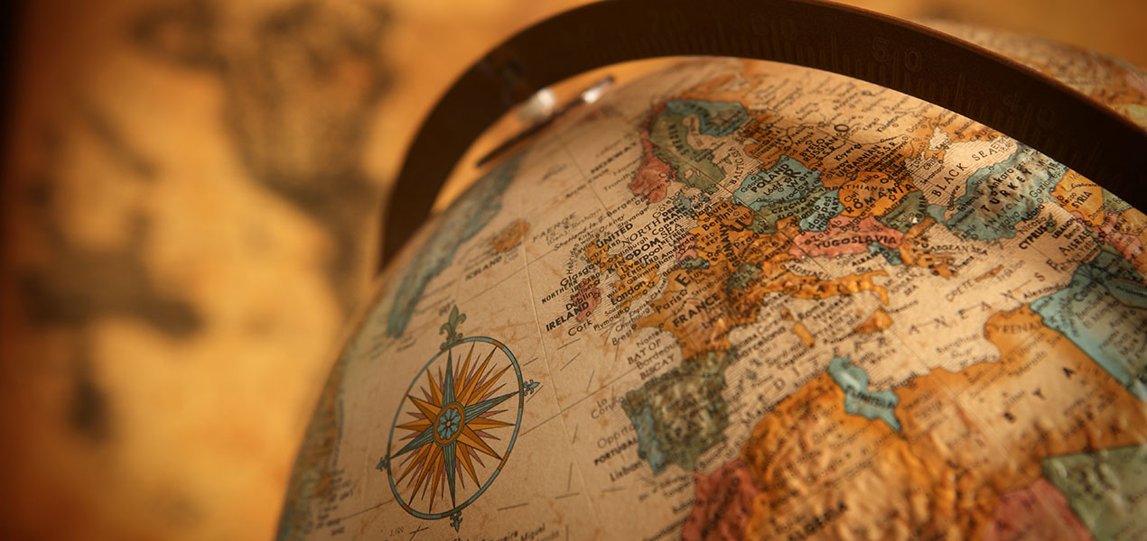 A close up of a antique style globe.